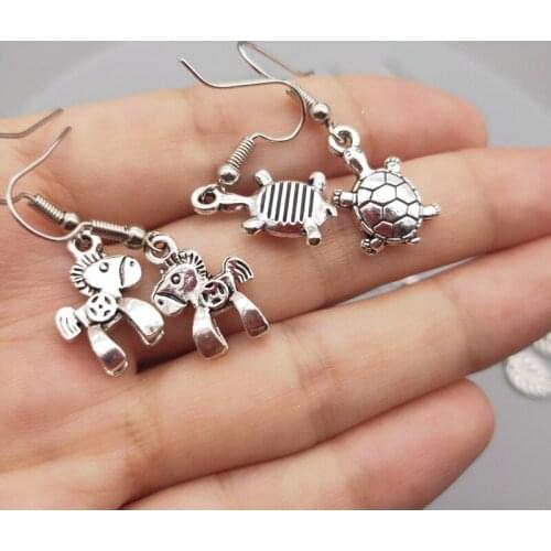 Cute Earrings Pony Turtle Lotus Leaf Star Tree of Life Key Retro Tibetan Silver Earrings Girlfriend Gift Christmas Daughter Mom