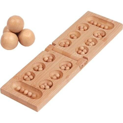 Folding Wooden Mancala Strategy Games Thinking Puzzle Board Games With Beads For Children Family Interactive Toy Christmas Gifts