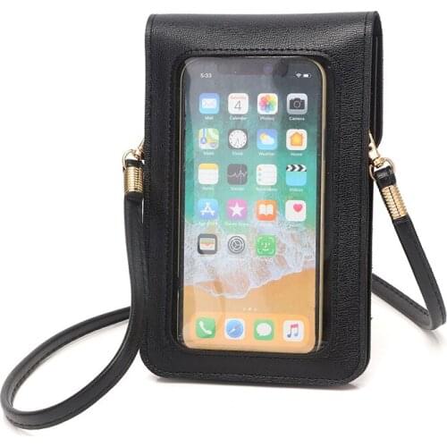 Women Casual Large Capacity Touch Screen Mobile Phone Bag Fashion Leather Female Single Shoulder Purse Multifunction Ladies Bag
