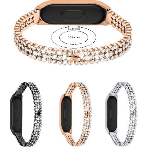 Smart Wrist Band Bracelet for Xiaomi Mi Band 3 4 MiBand 4 3 Strap Diamond Metal Bracelet Stainless Steel Wrist Strap