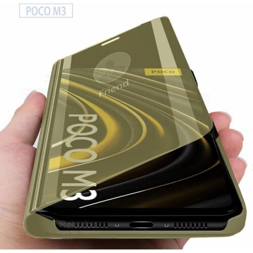 Poco M3 Case Smart Mirror Flip Case for xiaomi Poco m3 x3 M 3 Pro Poco f3 Pocophone Stand Magnetic Clear View Phone Cover coque