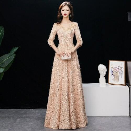 A-Line Evening Dress 2019 New Fashion Appliques Sequins Special Occasion Dress Red Carpet Prom Dress Vestido De Festa