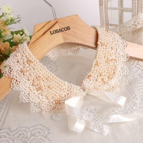 Vintage black lace beaded Beaded Peter Pan Collar Necklace women black lace shirt detachable false collar