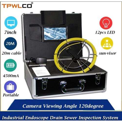 Waterproof 23mm Pipe Inspection Video Camera Viewing Angle 120degree 20m Industrial Endoscope Drain Sewer Inspection System 7"