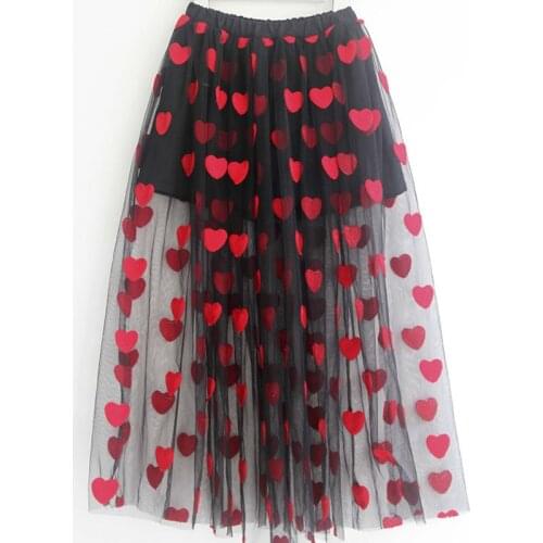 Skirt girl red heart-shaped pattern teenager summer 2019 senior mesh tulle girl skirt big childrens clothing 10 12 14 16 years