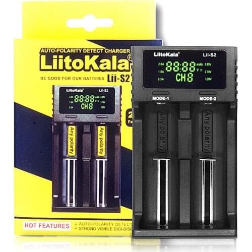 Liitokala Lii-S2 Battery Charger LCD 2 Slots for 18650 26650 21700 18350 Lithium NiMH Battery Auto-polarity Detector AAA Charger