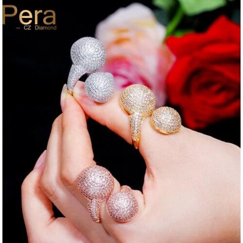 Pera Cubic Zirconia Setting Dubai 585 Rose Gold Luxury Jewelry Adjustable Ball Shape Big Round Finger Rings for Women Gift R124