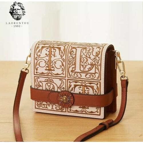 LAORENTOU Bohemian Style Ladies Cross-body Bag Split Leather Flap Mini Messenger Bag for Female Designer Women Shoulder Bag