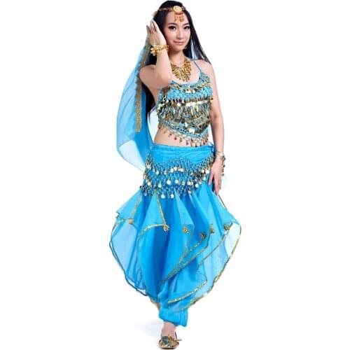 BQ075 Belly Dance Dress Performance Clothes Women Sexy Sequins Tops Skirt Waist Chain Head Scarf Head Chain Latin Dancing Dress
