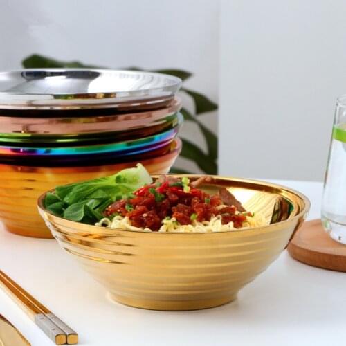 1Pc Fashion Stainless Steel Ramen Bowl Household Large Heat-insulated Salads Instant Noodle Soup Bowl Kitchen Tableware