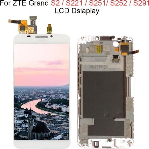 100% Tested Full LCD Display Touch Screen Digitizer Assembly For ZTE Grand S2 S 2 II S251 S291 S252 S221 lcd with frame