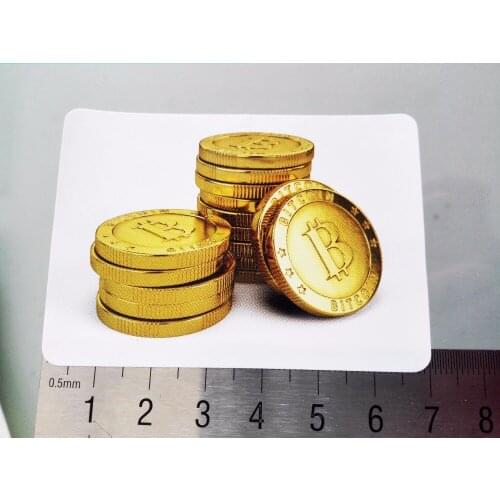 2000pcs/lot 7x5cm BITCOIN cryptocurrency paper label sticker with gloss lamination, Item No.FS11