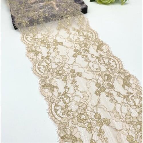 3y/lot Width 9 inch 23cm Pale Pink Golden Eyelash Elastic Lace Trim With Shimmer Trimming Garment Accessory DIY Material Fabric