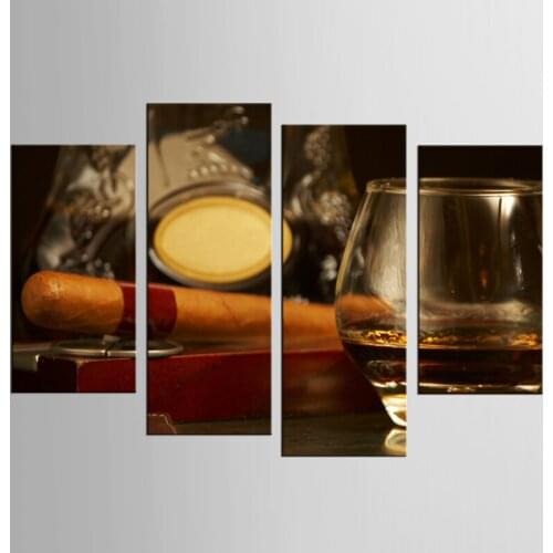 4 Pieces Unframed Art Printing Photo Cigar Series Painting Custom Canvas Print HD Printing Wall Pictures Home Decoration