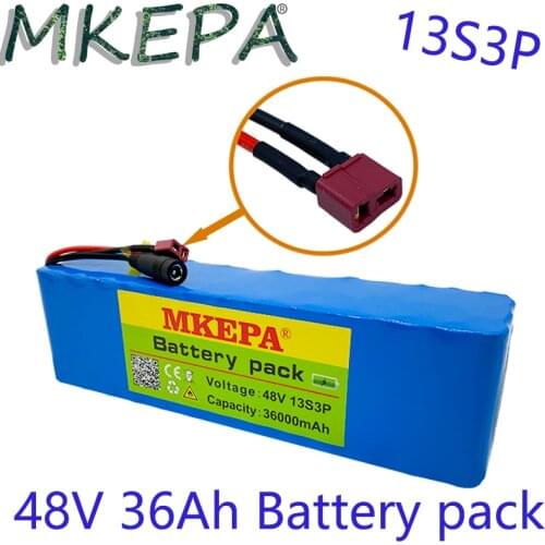Upgrade High Capacity 48v 36Ah Battery Pack 1000w 13S3P Lithium Ion Battery Pack for 54.6v Electric Bicycle Scooter with BMS