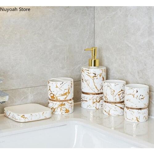 Bathroom Supplies Luxury Bathroom Suite Ceramic Marble Pattern Lotion Bottle/toothbrush Holder/mouthwash Cup/bathroom Decoration