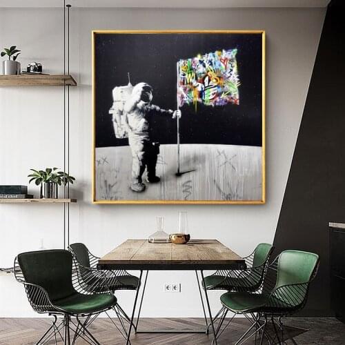 Astronaut Planting A Flag In Space Canvas Painting Wall Art Nordic Posters and Prints Wall Pictures for Living Room Decoration