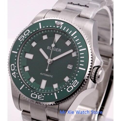 Bliger 43mm Automatic Mechanical Mens Watch Business Luxury Brand Ceramic Bezel Day Date Sapphire Glass Luminous Wristwatch Men