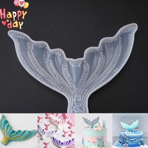 Big Mermaid Fish Tail Silicone Mold Seaweed Shell Fondant Cake Decorating Tools Chocolate Baking Mold Gypsum clay Moulds