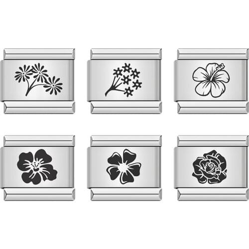 Hapiship Original Daisy Sweet Laser Flower Charm Links Fit 9mm Stainless Steel Bracelet Jewelry DIY Making DJ200