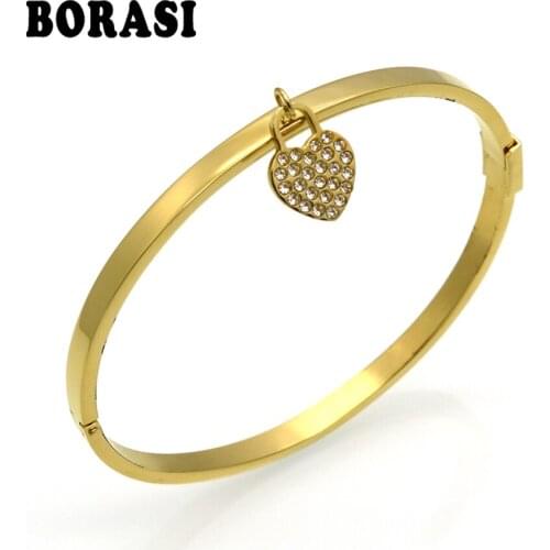 Fashion Heart Cuff Bracelet 2016 Gold Color Rhinestone Jewelry Romantic Women Gift Round Bracelets & Bangles