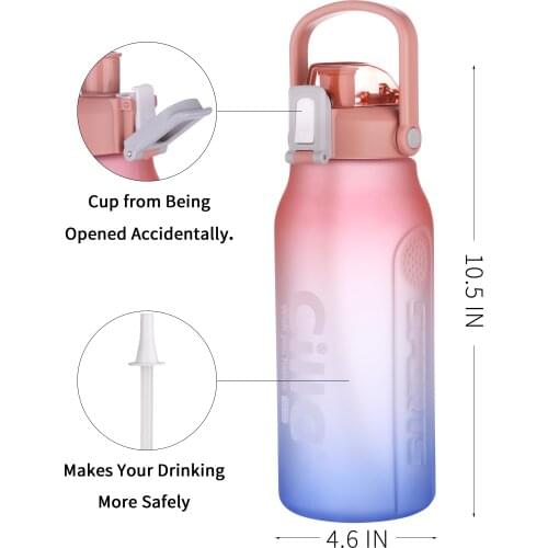 Cille 2000ml /68OZ Water Bottle Large Capacity Sports Tritan BPA Free Plastic with Wide Handle