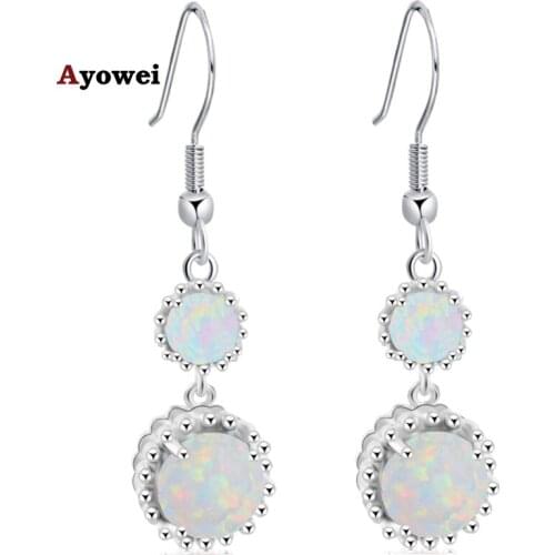 Double Opal design Super supplier White fire opal Silver Stamped Wholesale Retail Fashion Jewelry Dangle Earrings OE505A
