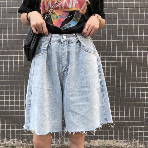 New 2021 Summer High Waist Denim Shorts Women Casual Loose Ladies Fashion Plus Size Fashion Button Wide Leg Short Jeans Female