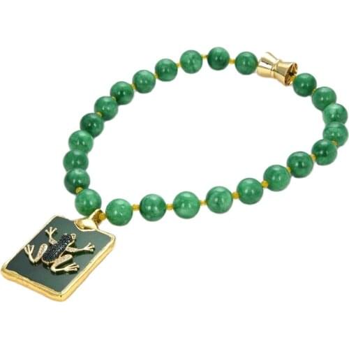 GuaiGuai Jewelry Green Jades Round Shape Smooth Necklace Rectangle Jades Cz Pave Frog Insect Pendant