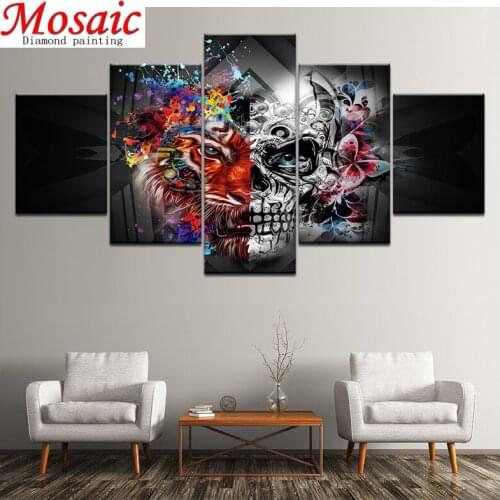 5 Piece Crystal halloween gift Diamond Painting diamond mosaic full square round drill diamond mosaic SKULL tiger flower Picture