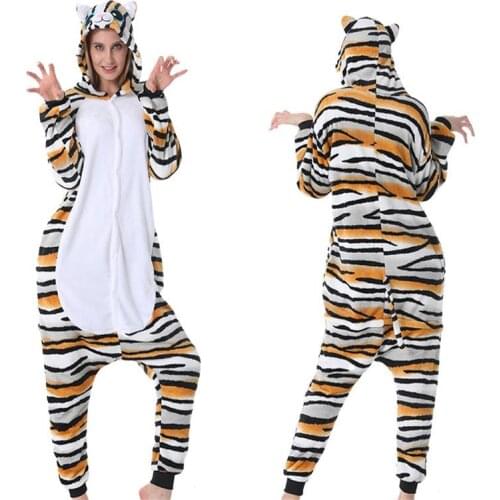 Tiger Cat Onesies Cartoon Kigurumi Adult Animal Jumpsuit Women Pajamas Winter Pajamas Suit Sleepwear Flannel Pijamas