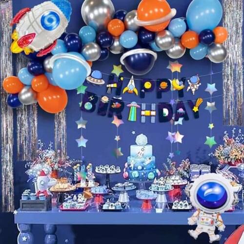 Outer Space Astronaut Rocket Aluminum Foil Balloon Garland Set Childrens Birthday Party Decoration Baby Shower