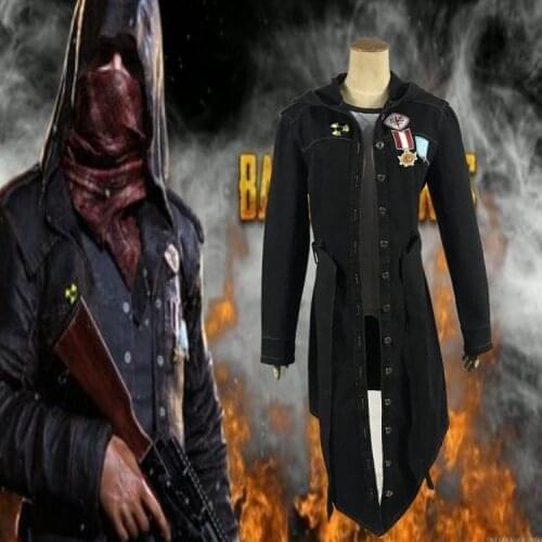 Game Battlegrounds Cosplay Costumes Halloween Cosplay Costumes Plus Size XS To 2XL PUBG Cos Long Jacket Black Denim Hooded Coat