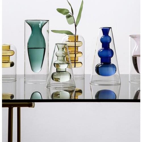 GY Nordic Creative Colored Glass Small Vase Decoration Flower Arrangement Dried Flower Transparent Hydroponic Narrow Mouth