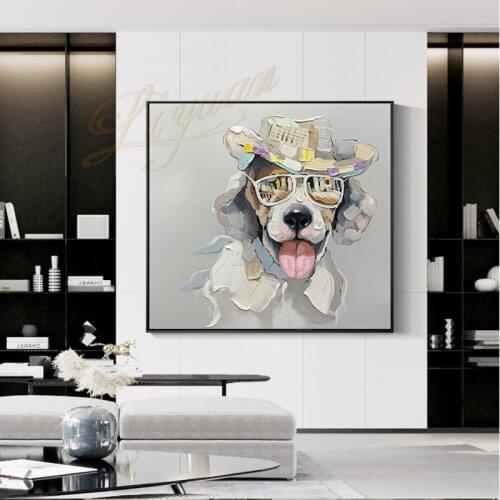 Cartoon Handpainted Abstract Oil Painting Animal Wall Art On Canvas For Home Decoration 1pc Lovely Dog Oil Paintings No Frame