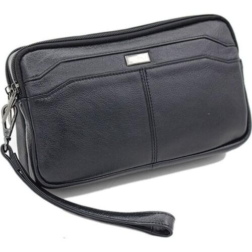 Mens Genuine Leather Fashion Business Clutch Wrist Bag First Layer Handbag Cowhide Mobile Phone Cigarette Handy Bags Wallet