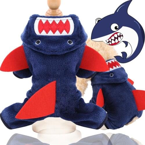 New Autumn Winter Pet Dog Cat Clothes Teddy Law Fight Pet Clothing Coral Fleece Warm Sharks Cartoon Dog Hoodies Dogs Coat