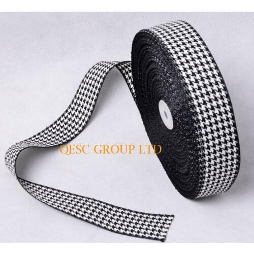 NEW 38MM Black White Houndstooth hemp cotton ribbon Plaid ribbon for fascinator hair accessory dress hat bag decoration belt