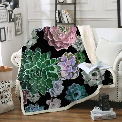 New cactus blanket green plant microfiber Sherpa carpet tropical bedding