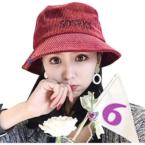 New Korean corduroy fisherman hat letter embroidery basin hat Outdoor fishing cap Casual Panama bucket cap Sunscreen Sun Cap
