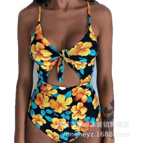 New Style Womens One-piece Sexy Chest Knot Exposed Back Swimsuit 2021 Hot Selling Bathing Suit Women High Waist Thong Bikini