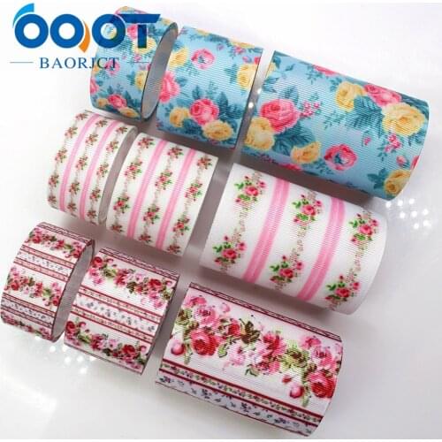 OOOT BAORJCT G-18815-938,25/38/75 mm,10 yards flower Ribbons Thermal transfer Printed grosgrain Wedding Accessories DIY material