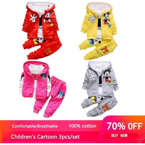 Autumn Winter Boy Girl Cartoon Mickey Mickey Leisure Clothes Newborn Baby Kids Suits Infant Clothing Childrens 3pcs/Suit