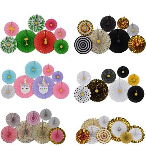 Baby Boy Girl Baptism Party Favor 8 Pieces Mixed Size Gold Black White Pink Set Hanging Paper Fan Mi Primera Comunion Decoration