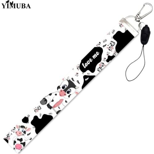 Simple Milk Cows Cartoon Print Lanyards Keychain Wrist Rope Anti-lost Phone Straps Pass Gym USB ID Card Badge Holder Decoration