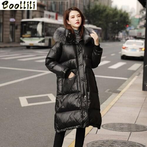 Boollili Jacket Women White Duck Down Coat Winter Coat Women Real Raccoon Dog Fur Collar Warm Parka Women Puffer Jacket