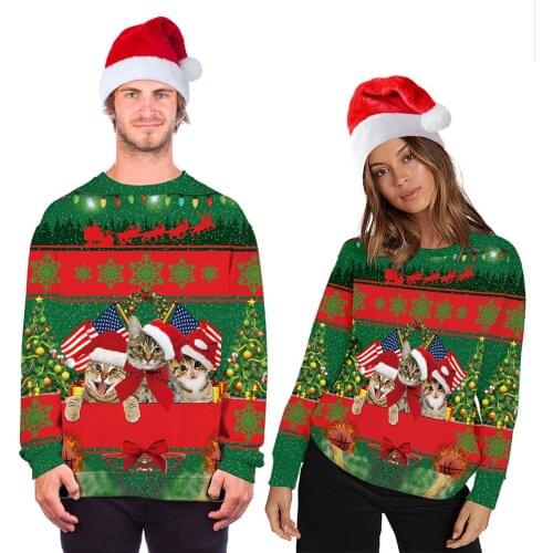 QNPQYX winter Christmas sweatshirts cat print hoodies womens streetwear sweatshirts autumn men round neck loose pullover hoody