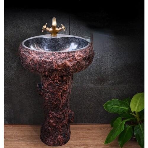 Natural Stone Pedestal Basin Cobblestone Pedestal Basin Vintage Basin Antique Art Sink Floor Washbasin