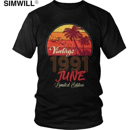 Retro Vintage 1991 T Shirt Mens Casual Short Sleeves Cotton T Shirts O-neck Born in June Birthday Gifts T-Shirt Designer Tees