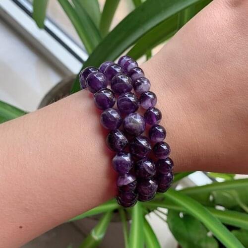 Reiki Healing Jewelry Natural Amethysts Stone Strand Bracelets Round Energy Quartz Purple Crystal Bracelets for Women Female